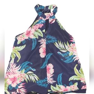 🌻Navy Floral Sleeveless Blouse